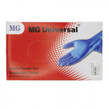 ถุงมือไนไตรสำหรับตรวจโรค ยี่ห้อ MG UNIVERSAL Non-Sterile Powder Free Blue Nitrile